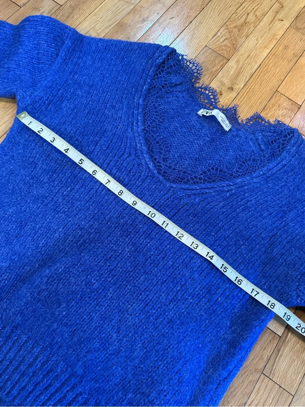 Zara Royal Blue V-Neck Lace-Trim Sweater #764 - Picture 3 of 8